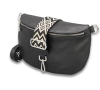 ADEL Sac banane pour femme en cuir véritable ADA fait à la main avec ceinture en cuir + larges sangles à motifs 3 compartiments Sac à bandoulière élégant fabriqué en Italie, Noir , 25 x 18 x 8 cm, Sac