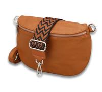 ADEL Sac banane pour femme en cuir véritable ADA fait à la main avec ceinture en cuir + larges sangles à motifs 3 compartiments Sac à bandoulière élégant fabriqué en Italie, cognac marron, 25 x 18 x 8