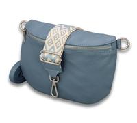 ADEL Sac banane pour femme en cuir véritable ADA fait à la main avec ceinture en cuir + larges sangles à motifs 3 compartiments Sac à bandoulière élégant fabriqué en Italie, bleu jeans, 25 x 18 x 8