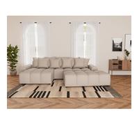 Lisa Design - Adelaide - canapé d'angle réversible 4 Places avec Pouf d'appoint en Tissu texturé, Beige