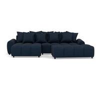 Adelaide - canapé d'angle réversible 4 places avec pouf d'appoint en tissu texturé - Bleu Bleu G