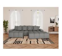 Lisa Design - Adelaide - canapé d'angle réversible 4 Places avec Pouf d'appoint en Tissu texturé, Gris