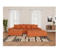 Lisa Design - Adelaide - canapé d'angle réversible 4 Places avec Pouf d'appoint en Tissu texturé, Terracotta