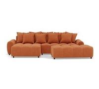 Adelaide - canapé d'angle réversible 4 places avec pouf d'appoint en tissu texturé - Terracotta Terracotta G