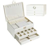 AdelDream Boîte à bijoux à trois étages avec design linéaire Cadeau d'anniversaire et de vacances Pour femme fille et amie Blanc