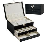 AdelDream Boîte à bijoux à trois étages avec design linéaire rangement de bijoux cadeau d'anniversaire et de vacances pour femme fille et amie noire