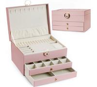 AdelDream Boîte à bijoux à trois étages Boîte à bijoux avec design linéaire Rangement pour bijoux Anniversaire Rose