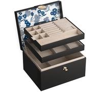 AdelDream Boîte à bijoux avec boutons Cadeau d'anniversaire et de vacances Pour femme fille et amie - Noir