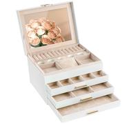 AdelDream Boîte à bijoux, boîte à bijoux avec 4 niveaux, boîte à bijoux avec grand miroir, grands bijoux, rangement de bijoux, moderne,crème
