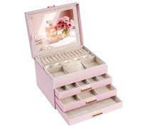 AdelDream Boîte à bijoux, boîte à bijoux avec 4 niveaux, boîte à bijoux avec grand miroir, grands bijoux, rangement de bijoux, rose moderne