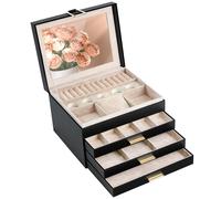 AdelDream Boîte à bijoux, boîte à bijoux avec 4 niveaux, boîte à bijoux avec grand miroir, grands bijoux, rangement de bijoux, moderne,Noir