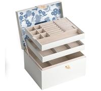 AdelDream Boîte à bijoux Boîte à bijoux avec boutons Cadeau d'anniversaire et de vacances Pour femme fille et amie Blanc