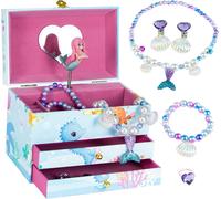 Adeldream Boîte À Bijoux Musicale Petite Fille Boîte À Bijoux Pour Fille Et Femme Cadeau D'anniversaire Cadeau D'anniversaire Pour Enfants Trois Couches De Sirène Bleu 5 Ensembles[App8811154]