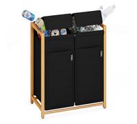 AdelDream Collecteur de bouteilles en bambou avec couvercle 2 compartiments 100L pour bouteilles vides récipient de rangement verre usé bouteilles en plastique espace de rangement conteneur à