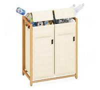AdelDream Collecteur de bouteilles en bambou avec couvercle 2 compartiments 100L pour bouteilles vides récipient de rangement verre usé bouteilles en plastique espace de rangement poubelle de