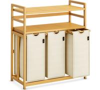 AdelDream Panier à linge 150 l 3 compartiments 2 étagères sac à linge extensible et amovible, collecteur de linge en bambou Beige