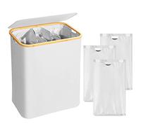 AdelDream Panier à linge 160L avec couvercle Panier à linge 3 compartiments panier à linge pliable sac à linge pliable 160L Beige