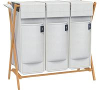 AdelDream Panier à linge 3 compartiments,150 L,Bambou Bac à linge Système de tri du linge en X Gris clair