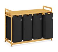 AdelDream Panier à linge avec cadre en bambou 200L 4 compartiments extensible et amovible noir