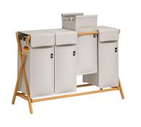 Adeldream Panier à Linge Bambou Pliant 4 Compartiments en Forme de X 200 L | Panier à linge à 4 compartiments Idéal pour la chambre, la buanderie, la salle de bains ou le dressing,Gris Clair