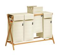Adeldream Panier à Linge Bambou Pliant 4 Compartiments en Forme de X 200 L | Panier à linge à 4 compartiments Idéal pour la chambre, la buanderie, la salle de bains ou le dressing,beige