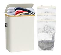 AdelDream Panier à linge en bambou 3 compartiments 160L Pliable 3 compartiments Gris clair