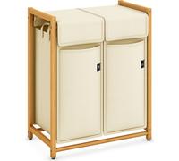 AdelDream Panier à linge Trieur à linge à 2 compartiments avec sac à linge amovible Bambou 100L Beige