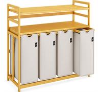 AdelDream Panier à linge Trieur à linge avec étagères 4 compartiments 2 étagères Boîte à linge en bambou Sac à linge extensible et amovible Laundry Basket 200L Gris clair