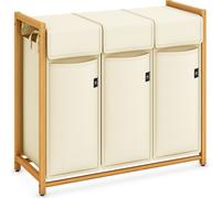 AdelDream Panier à linge Trieur de vêtements 3 compartiments Chariot à linge avec poches amovibles Collecteur de vêtements Bambou 150L Beige