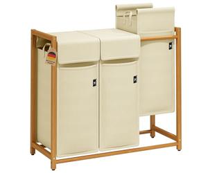 AdelDream Panier à linge trieuse de vêtements avec 3 compartiments avec panier à linge sale amovible collecteur d'objets en bambou 150L beige-12-4