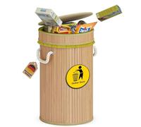 AdelDream Support pour sacs jaunes poubelle en bois anti-odeur pour sacs jaunes poubelle hermétique idéale comme support pour sacs jaunes poubelle pour sacs jaunes de 60L modèle rond