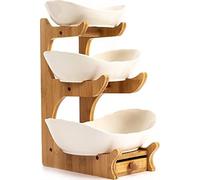 AdelDream Support pour tartes aux fruits, seau à fruits en céramique à plusieurs étages, salade de fruits à plusieurs étages avec supports en bois, résistant, pour décoration de cuisine, légumes, frui