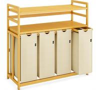 AdelDream Trieur à linge avec étagères 4 compartiments 2 étagères Panier à linge en bambou 200L Laundry Basket Panier à linge pour objets