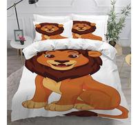 Adels-Contact Parure de lit 3 pièces en microfibre ultra douce et hypoallergénique avec fermeture éclair et 2 taies d'oreiller pour enfants, motif lion de dessin animé 3D, pour garçons, filles,