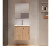 Adema Cadence Ensemble meuble de salle de bains - 60x55x40cm - peu profond - 2 portes - sans poignée - lavabo - 1 trou de robinet - céramique - avec miroir - chêne rustique SW1475753/SW7115/SW724610