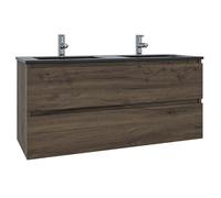 Adema Chaci Ensemble de meuble 121x46x57cm avec 2 tiroirs sans poignée 2 vasques en céramique noir avec trous de robinet Noix SW1212779/SW761657