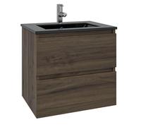 Adema Chaci Ensemble de meuble - 80x46x55cm - 1 lavabo en céramique noir - 1 trou de robinet - 2 tiroirs - noyer (bois) SW1212764/SW761655
