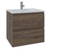Adema Chaci Ensemble de meuble salle de bain - 80x46x55cm - 1 lavabo en céramique blanc - 1 trou de robinet - 2 tiroirs - noyer (bois) SW1212764/SW804531