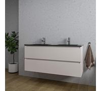 Adema Chaci Ensemble meuble salle de bains - 120x46x57cm - 2 vasques en céramique noire - 2 trous de robinet - 2 tiroirs - Cotton SW761657/SW1212783