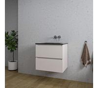 Adema Chaci Ensemble meuble salle de bains - 60x46x57cm - 1 vasque en céramique noire - sans trou de robinet - 2 tiroirs - Cotton SW1212761/SW773930