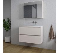 Adema Chaci Ensemble meuble salle de bains - 80x46x57cm - 1 vasque en céramique blanche - sans trou de robinet - 2 tiroirs - armoire de toilette - Cotton SW1212765/SW1212816/SW892634/SW773926
