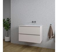 Adema Chaci Ensemble meuble salle de bains - 80x46x57cm - 1 vasque en céramique blanche - sans trou de robinet - 2 tiroirs - Cotton SW773926/SW1212765