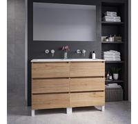 Adema Chaci PLUS Ensemble de meuble - 119x86x45.9cm - 2 vasques en céramique Blanc - robinets encastrables Inox - 6 tiroirs - miroir rectangulaire - Cannelle 2xSW892694/SW724613/ SW773928
