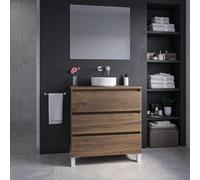 Adema Chaci PLUS Ensemble de meuble - 80x86x46cm - vasque - plan sous vasque - 3 tiroirs - miroir rectangulaire - noyer SW1212795/SW892752/SW724611/SW241491