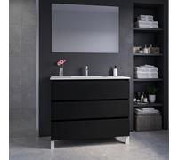 Adema Chaci PLUS Ensemble de meuble - 99.5x86x45.9cm - 1 vasque rectangulaire en céramique Blanc - 1 trou de robinet - 3 tiroirs - miroir rectangulaire - Noir mat SW1212802/SW804532/SW724612