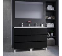 Adema Chaci PLUS Ensemble de meuble de salle de bain - 120x86x46cm - 2 lavabos en céramique ovales blancs - 2 trous de robinet - 6 tiroirs - miroir rectangulaire - noir mat 2xSW892696/SW718719/SW72461