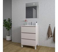Adema Chaci PLUS Ensemble meuble salle de bains - 59.5x86x46cm - 1 vasque ovale en céramique blanche - 1 trou de robinet - 3 tiroirs - miroir rectangulaire - Cotton SW1122826/SW718716/SW724610