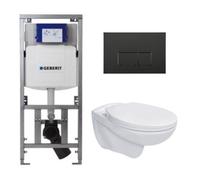 Adema classico ensemble de toilette composé d'un réservoir de chasse et d'une cuvette encastrés, d'un siège de toilette basique et d'une plaque de commande noire SW1152613/SW706189/0701131