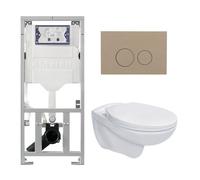 Adema Classico Ensemble de WC composé d'un réservoir encastré et d'une cuvette de WC, abattant de WC basic - plaque de déclenchement taupe - boutons ronds - blanc SW1152613/SW1102378/0701131