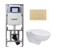 Adema Classico Ensemble WC composé de réservoir encastré et cuvette, abattant WC basic et plaque de commande beige - boutons rectangulaires - blanc SW1152613/SW1102366/0701131